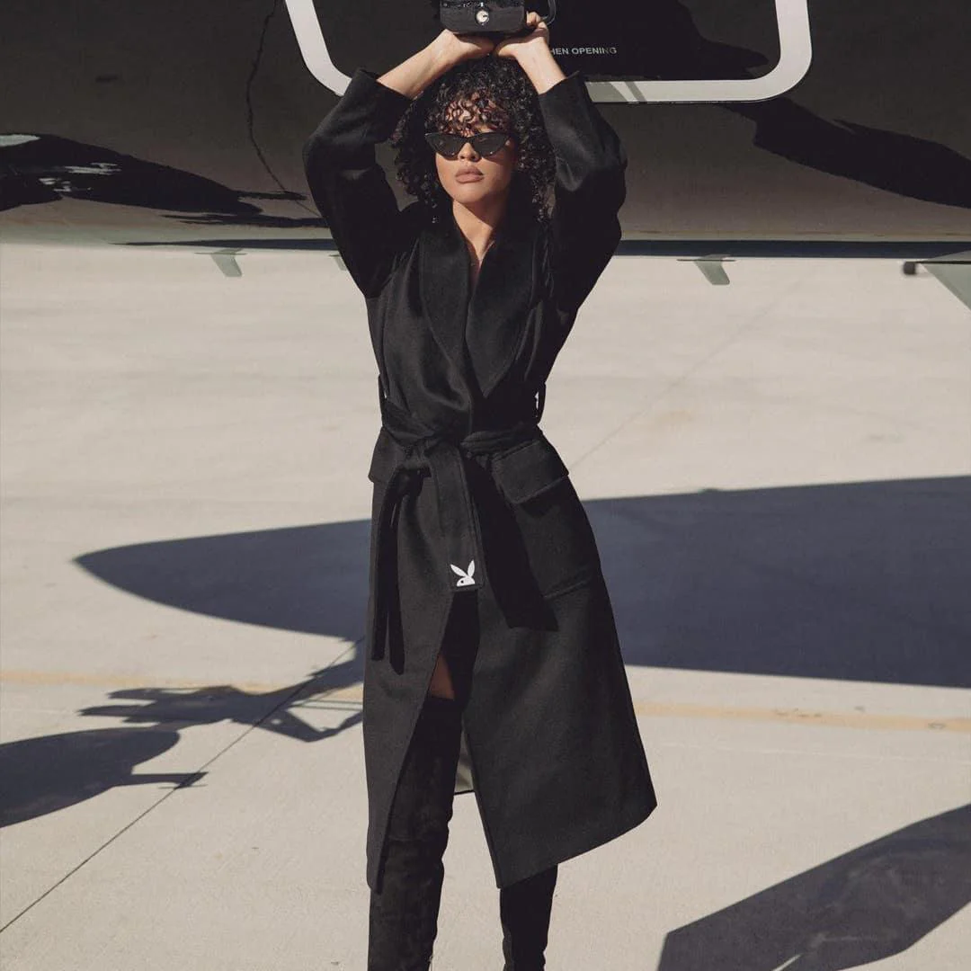 Playboy Belted Long Wool Robe Coat - Image 3