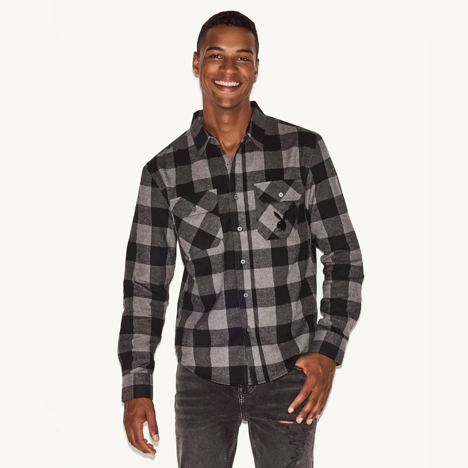 Playboy Men's Black Flannel Long Sleeve Shirt - Image 3