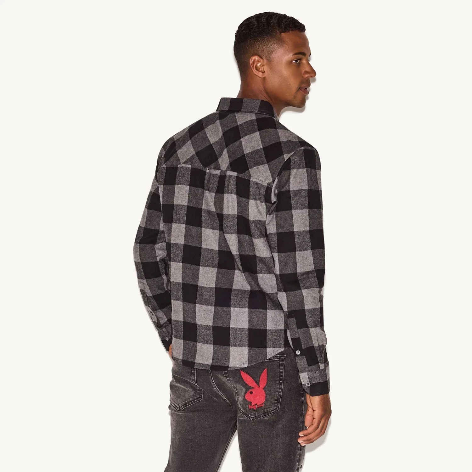 Playboy Men's Black Flannel Long Sleeve Shirt - Image 4