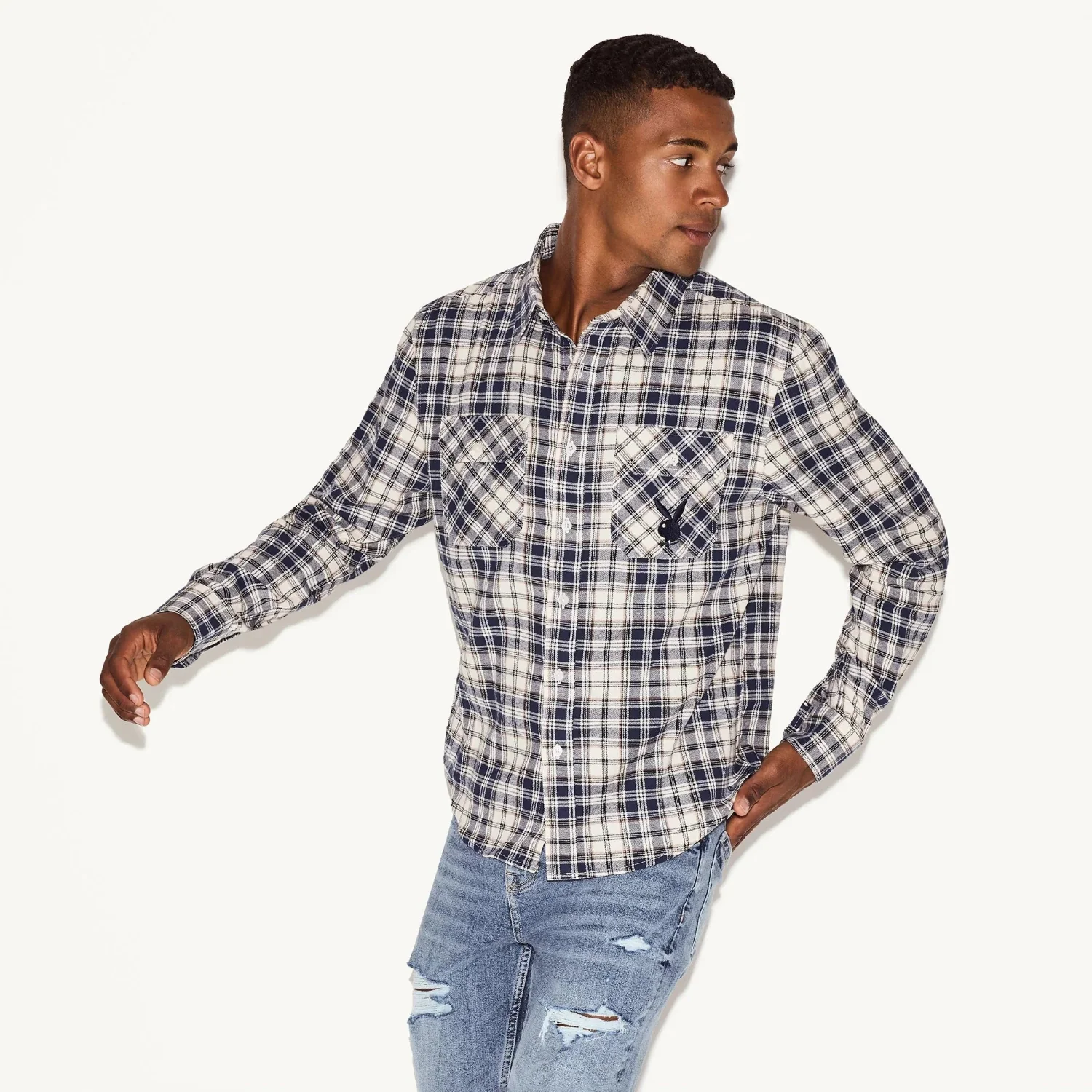 Playboy Men's Flannel Long Sleeve Shirt